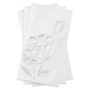 White with silver floral antique design paper napkins, a stylish touch for dining setups, sold in bulk with 600 napkins