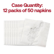 White with silver paper napkins, the perfect size and quantity—600 per case—for high-volume entertaining