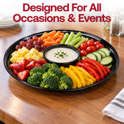 With an approx. 18-inch diameter, these Black Round Plastic Trays offer generous space for charcuterie boards and grazing displays.