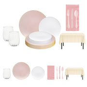 You Had Me at Hello Set arranged with pink and gold organic dinner plates and white salad plates for a romantic meal