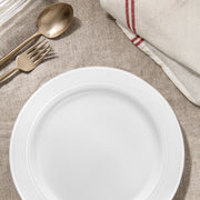 a practical solution for elegant food presentation White with Silver Edge Rim Plastic Buffet Plates (9")