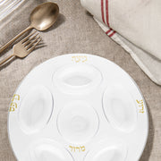 adds a sophisticated touch to any table setting Clear with Gold Round Section Tray Disposable Plastic Seder Plates (12")