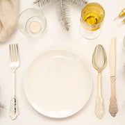 designed for reliable use in weddings and catered affairs Shiny Metallic Gold Baroque Plastic Cutlery Set - 24 Spoons, 24 Forks and 24 Knives
