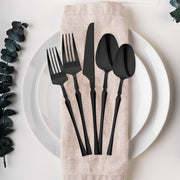 perfect blend of elegance and durability Solid Black Moderno Disposable Plastic Cutlery Set - 20 Spoons, 20 Forks, 20 Knives, 20 Dessert Spoons, and 20 Dessert Forks for entertaining