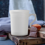 perfect for weddings, banquets, and corporate functions with a premium feel 8 oz. White with Silver Edge Rim Round Plastic Coffee Mugs
