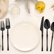 reliable cutlery designed for polished and seamless service Solid Black Moderno Disposable Plastic Cutlery Set - 20 Spoons, 20 Forks, 20 Knives, 20 Dessert Spoons, and 20 Dessert Forks