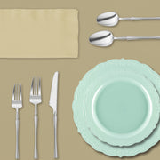 top view of a beautifully arranged Sweet Pea Baby Shower table in soft turquoise and ivory tones.