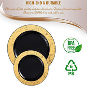 Black with Gold Marble Rim Disposable Plastic Dinnerware Value Set BPA Free | Smarty Had A Party