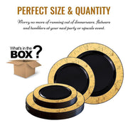 Black with Gold Marble Rim Disposable Plastic Dinnerware Value Set Quantity | Smarty Had A Party