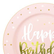 10.25" Pink with White and Gold Birthday Round Disposable Plastic Dinner Plates | Smarty Had A Party