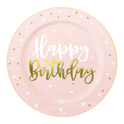 10.25" Pink with White and Gold Birthday Round Plastic Dinner Plates | Smarty Had A Party