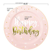 10.25" Pink with White and Gold Birthday Round Disposable Plastic Dinner Plates Dimension