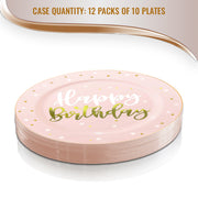 10.25" Pink with White and Gold Birthday Round Disposable Plastic Dinner Plates Quantity