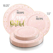 10.25" Pink with White and Gold Birthday Round Disposable Plastic Dinner Plates SKU