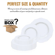 Solid White Round Blossom Disposable Plastic Dinnerware Value Set Quantity | Smarty Had A Party