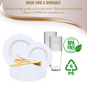 Solid White Round Blossom Disposable Plastic Wedding Value Set BPA | Smarty Had A Party