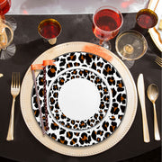 White with Black and Brown Leopard Print Rim Round Disposable Plastic Dinnerware Value Set Features | Smarty Had A Party