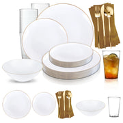 White with Gold Rim Organic Plastic Grand Wedding Value Set